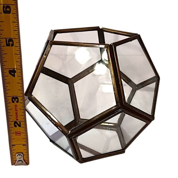 Geometric Glass Brass Terrarium Octagon Planter Display Case Candle Holder Vtg - Picture 2 of 16